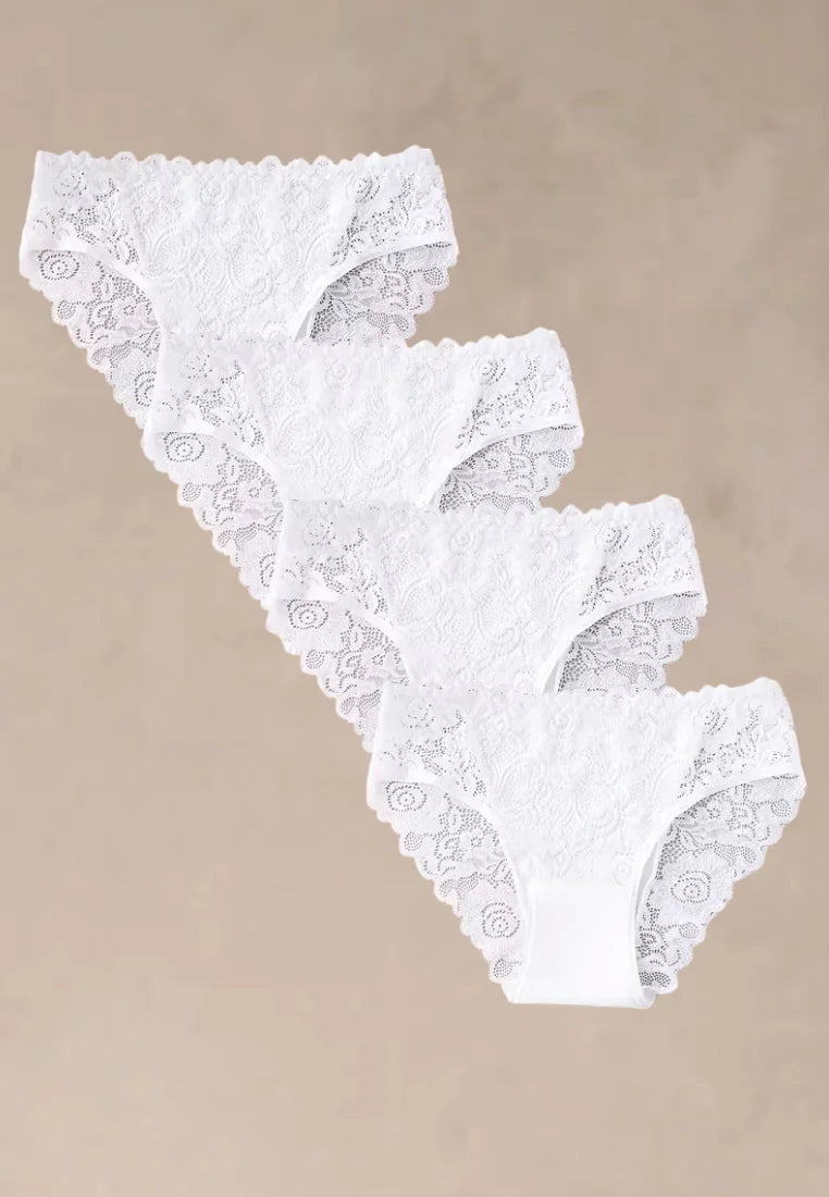Zestaw 4 szt. figi majtki damskie bawełniane koronkowe białe