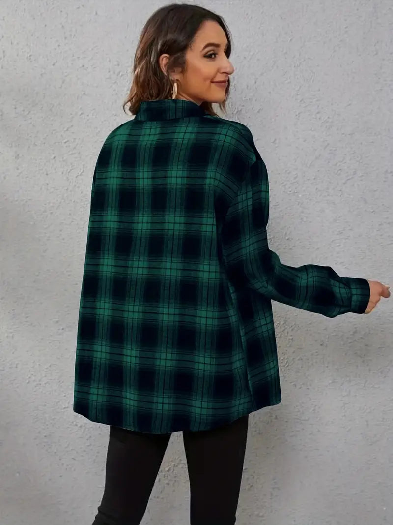Zielona koszula damska w kratę oversize