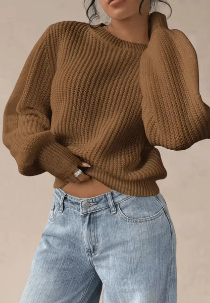 Brązowy sweter damski oversize o grubym splocie