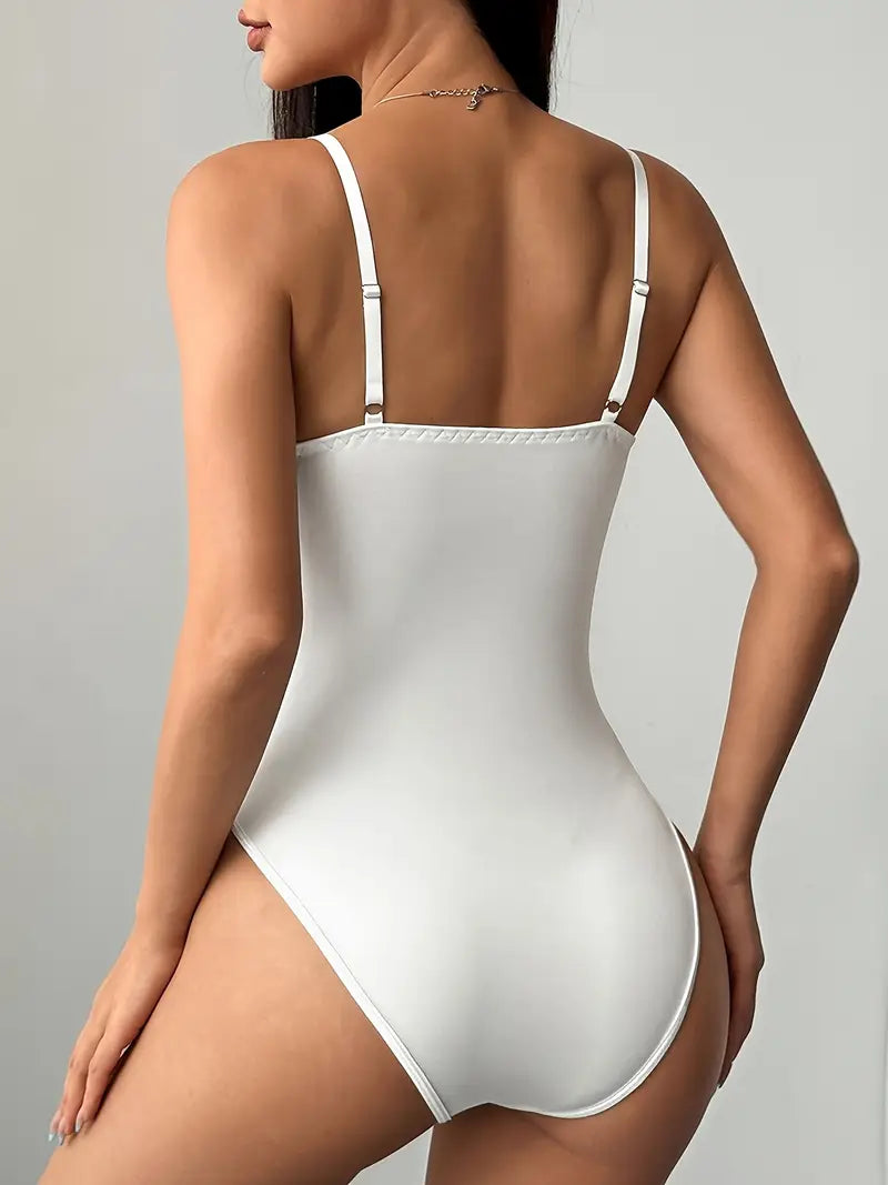 Body damskie koronkowe białe w kwiaty z fiszbinami