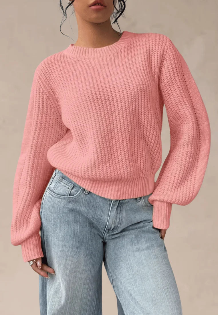 Różowy sweter damski oversize o grubym splocie