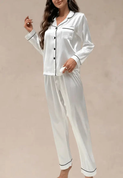 Biały komplet piżamowy damski z koszulą i długimi spodniami