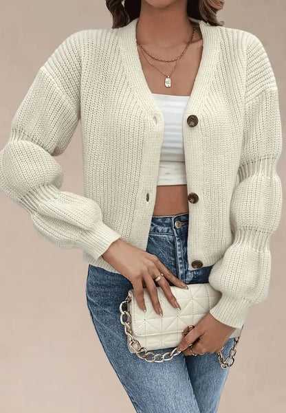 Kardigan morelowy z grubym splotem i guzikami