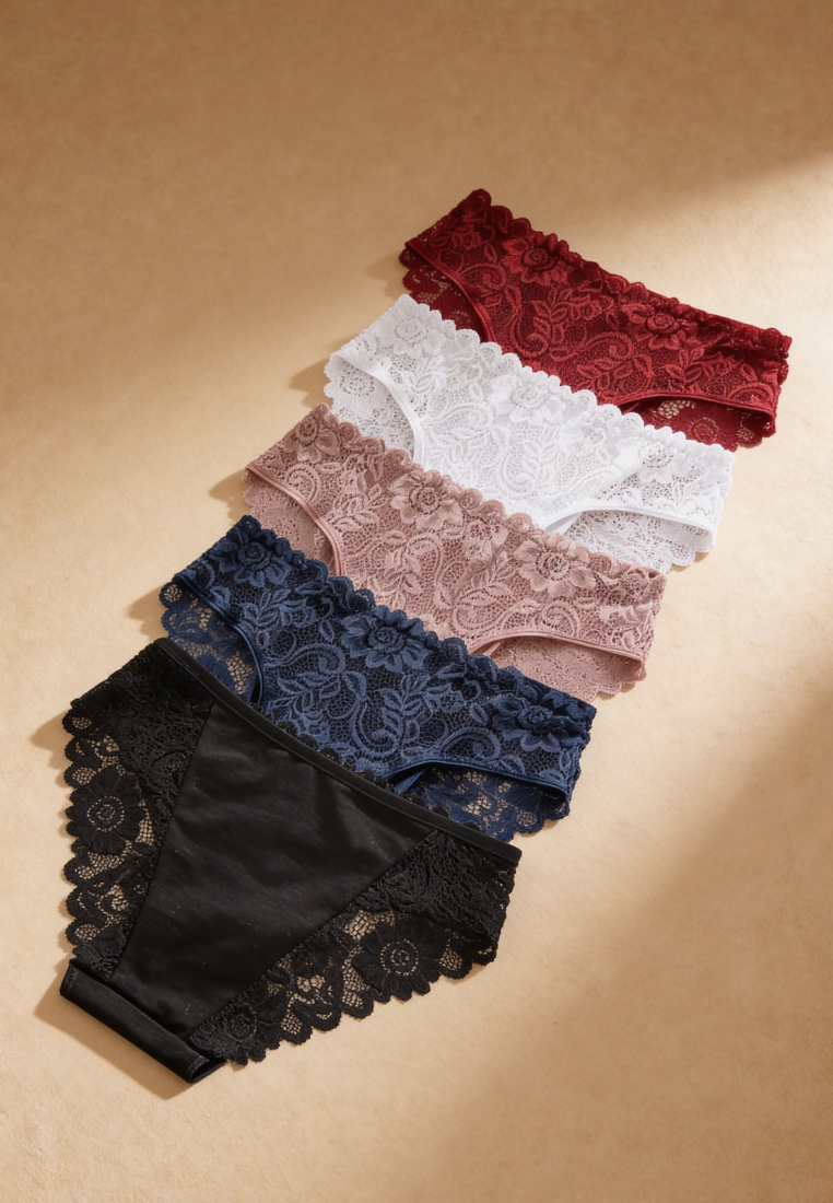 Zestaw 5 szt. figi majtki damskie bawełniane koronkowe