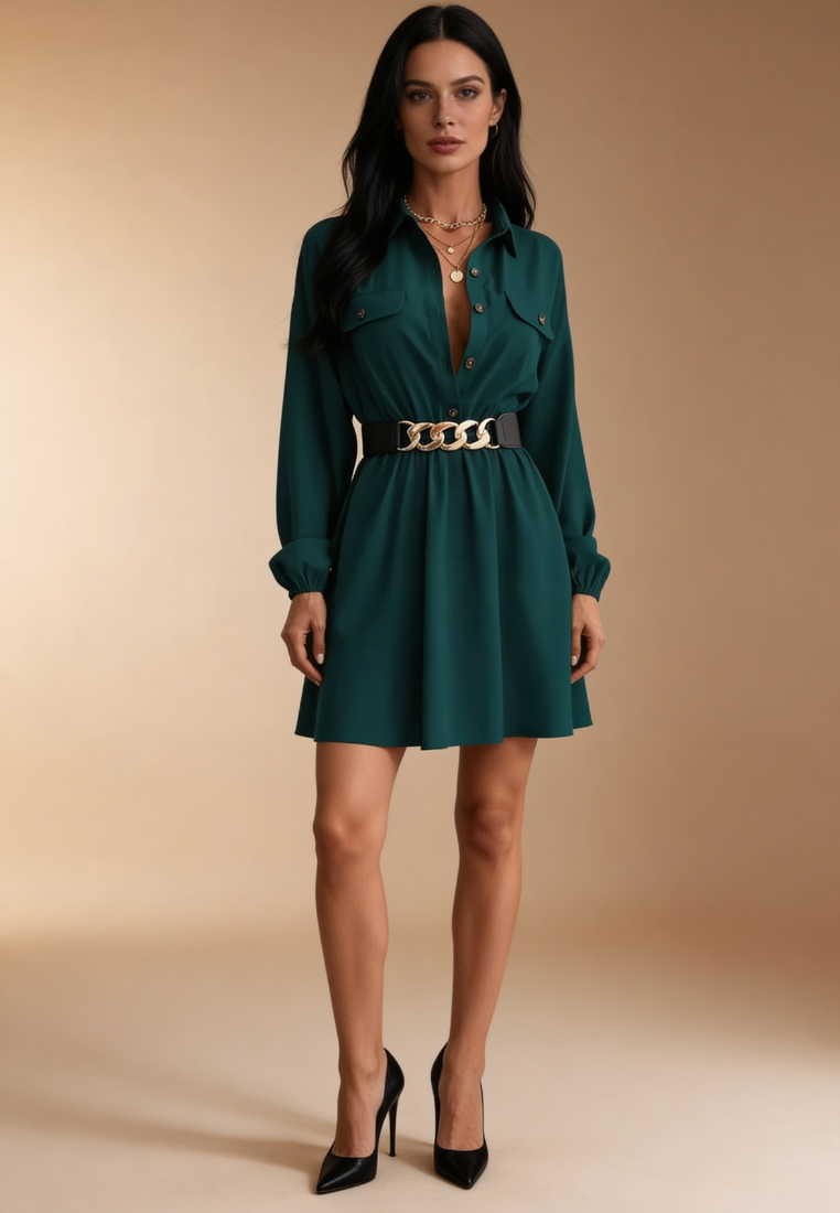 Zielona sukienka koszulowa z guzikami