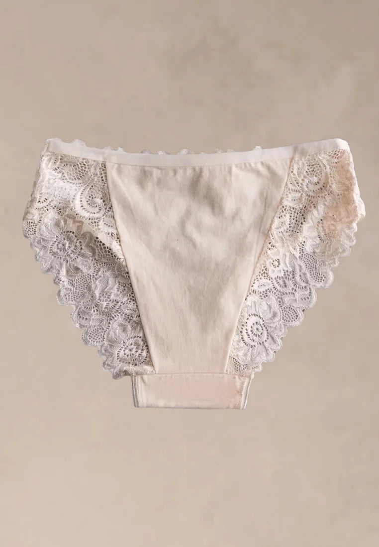 Zestaw 5 szt. figi majtki damskie bawełniane koronkowe w nude i bieli