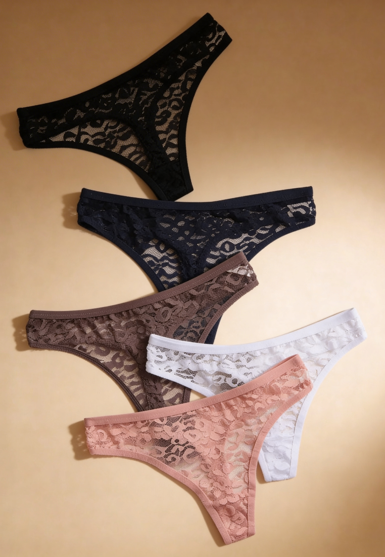 Zestaw 5 szt. stringi majtki damskie koronkowe w modnych kolorach