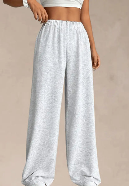 Szare spodnie dresowe damskie z szerokimi nogawkami i gumką w pasie