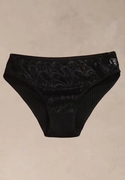 Zestaw 3 szt. figi majtki damskie koronkowe bawełniane czarne, białe i granatowe