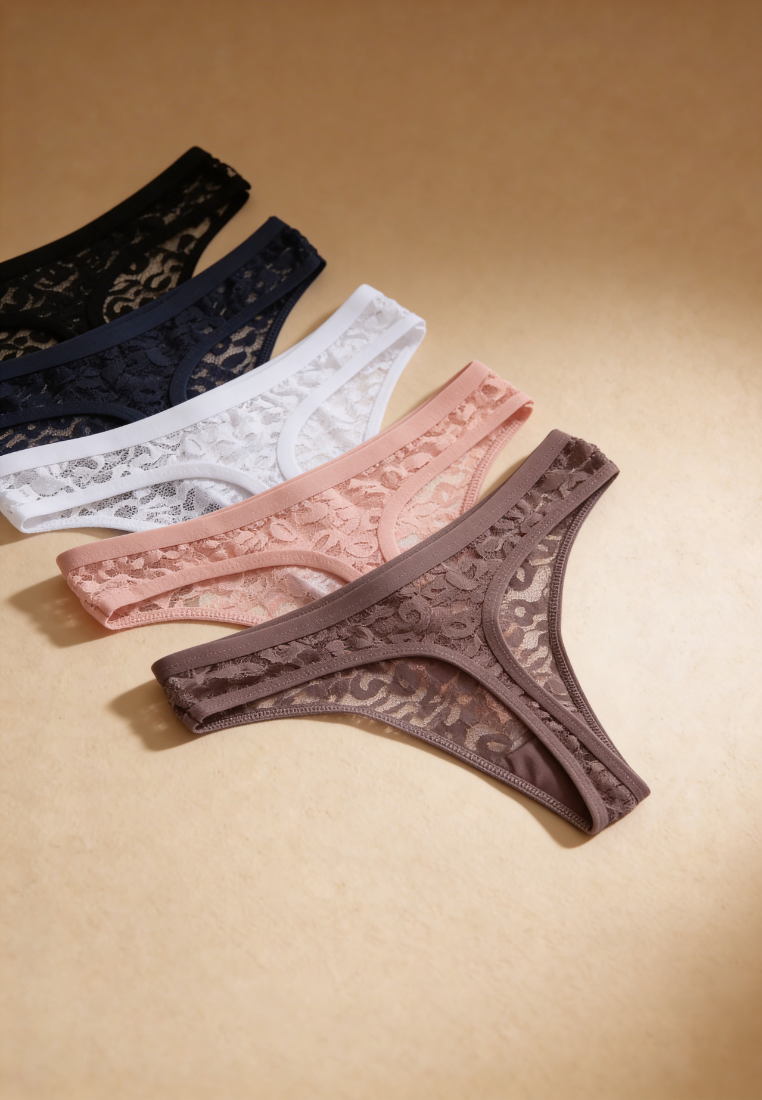 Zestaw 5 szt. stringi majtki damskie koronkowe w modnych kolorach