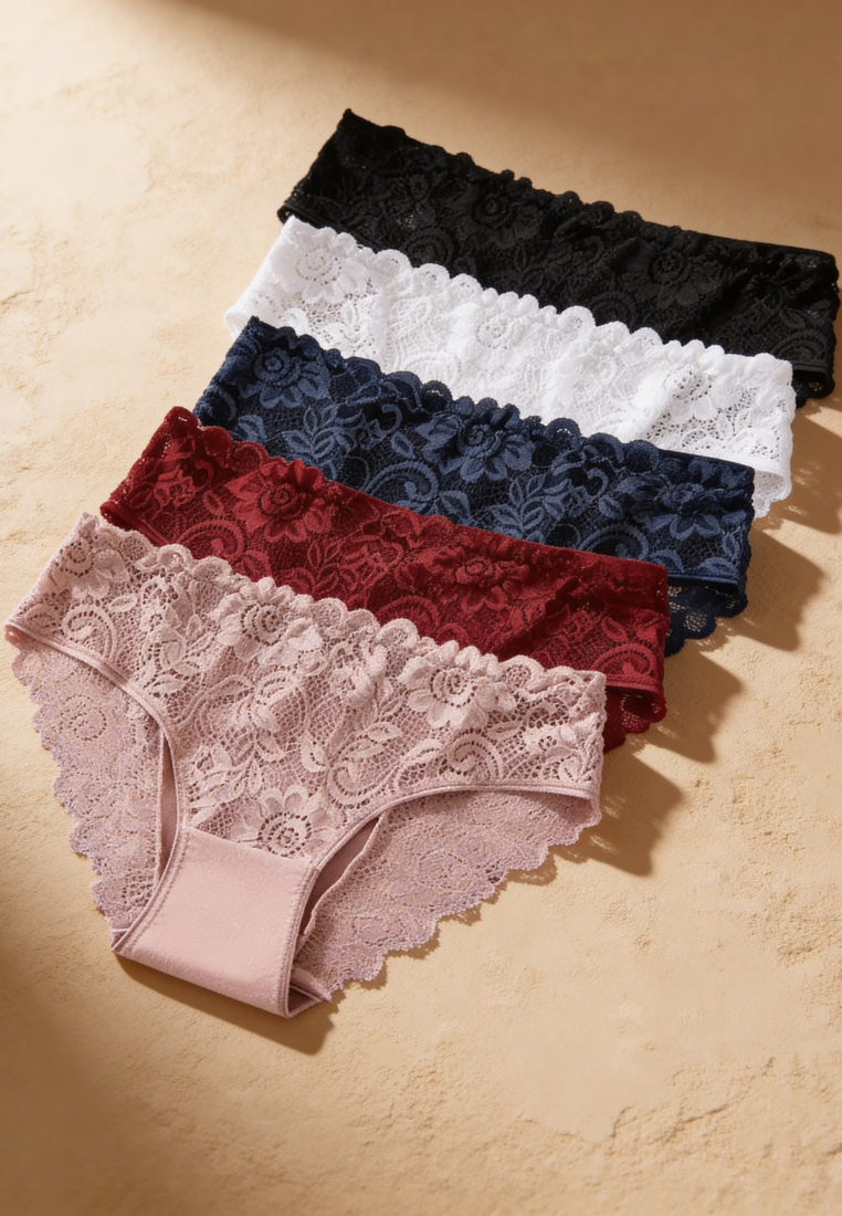 Zestaw 5 szt. figi majtki damskie bawełniane koronkowe