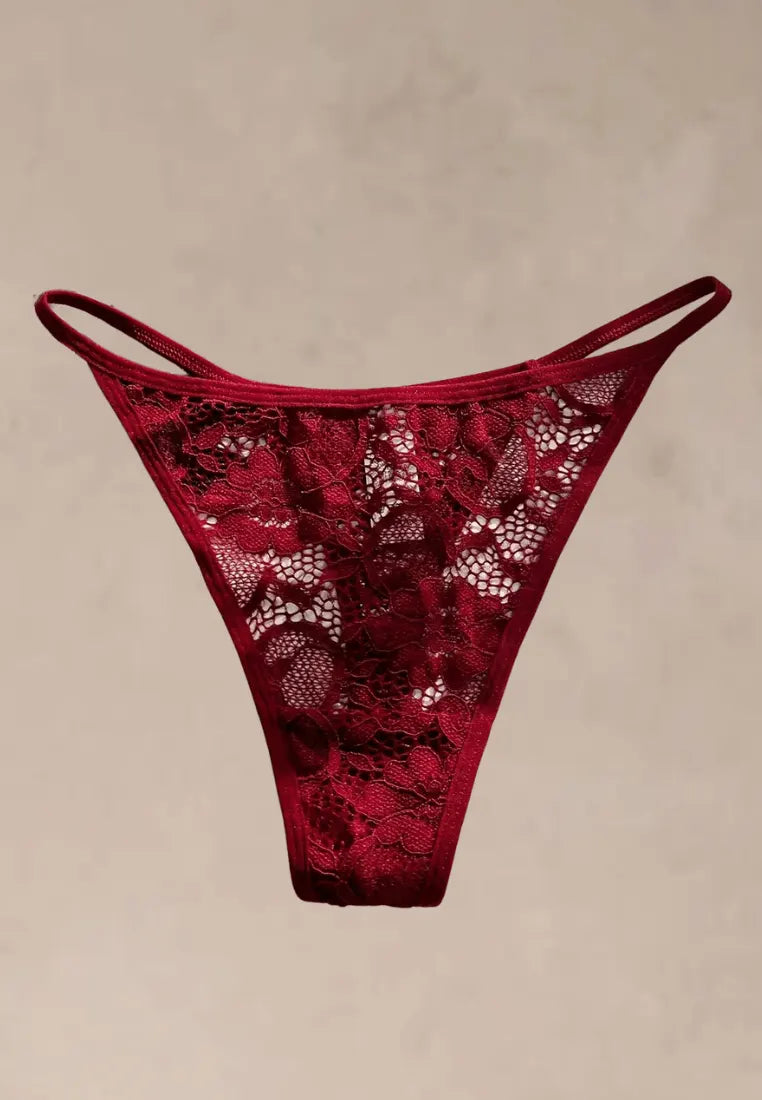 Zestaw 3 szt. stringi majtki damskie koronkowe bawełniane czarne, czerwone i białe