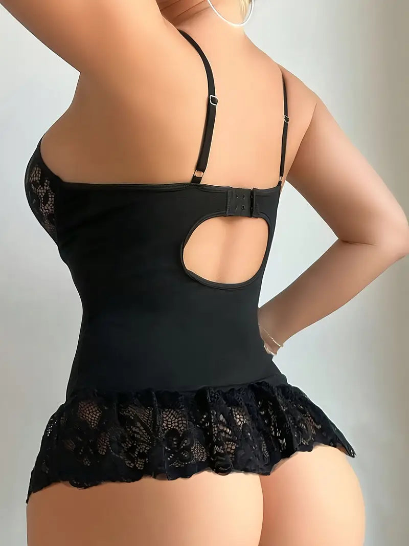 Komplet bielizny czarny z koronką, różowymi wstążkami i podwiązkami