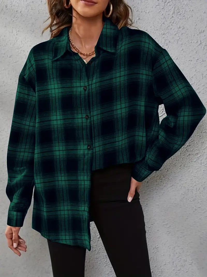 Zielona koszula damska w kratę oversize