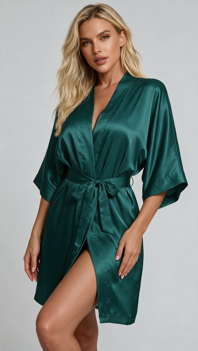 Zestaw 2w1 Szlafrok Veroluna zielony + Body Biancarosa czarno-zielone