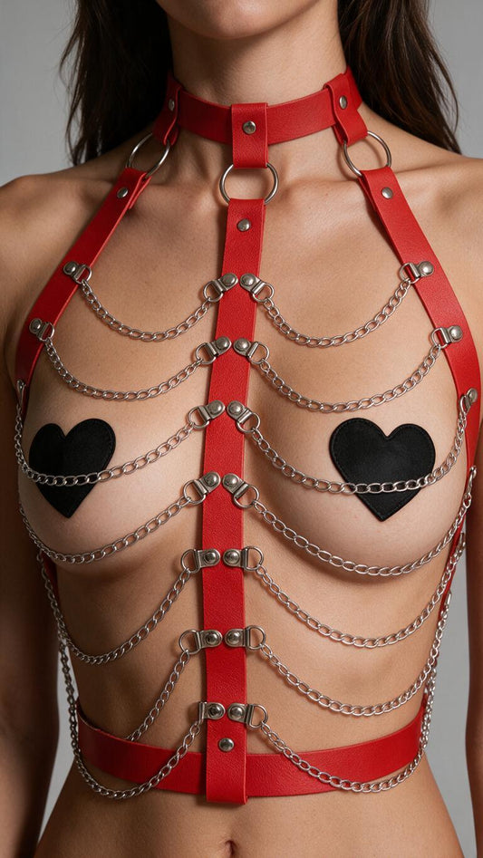 Harness damski z łańcuszkami czerwony Miraluxe